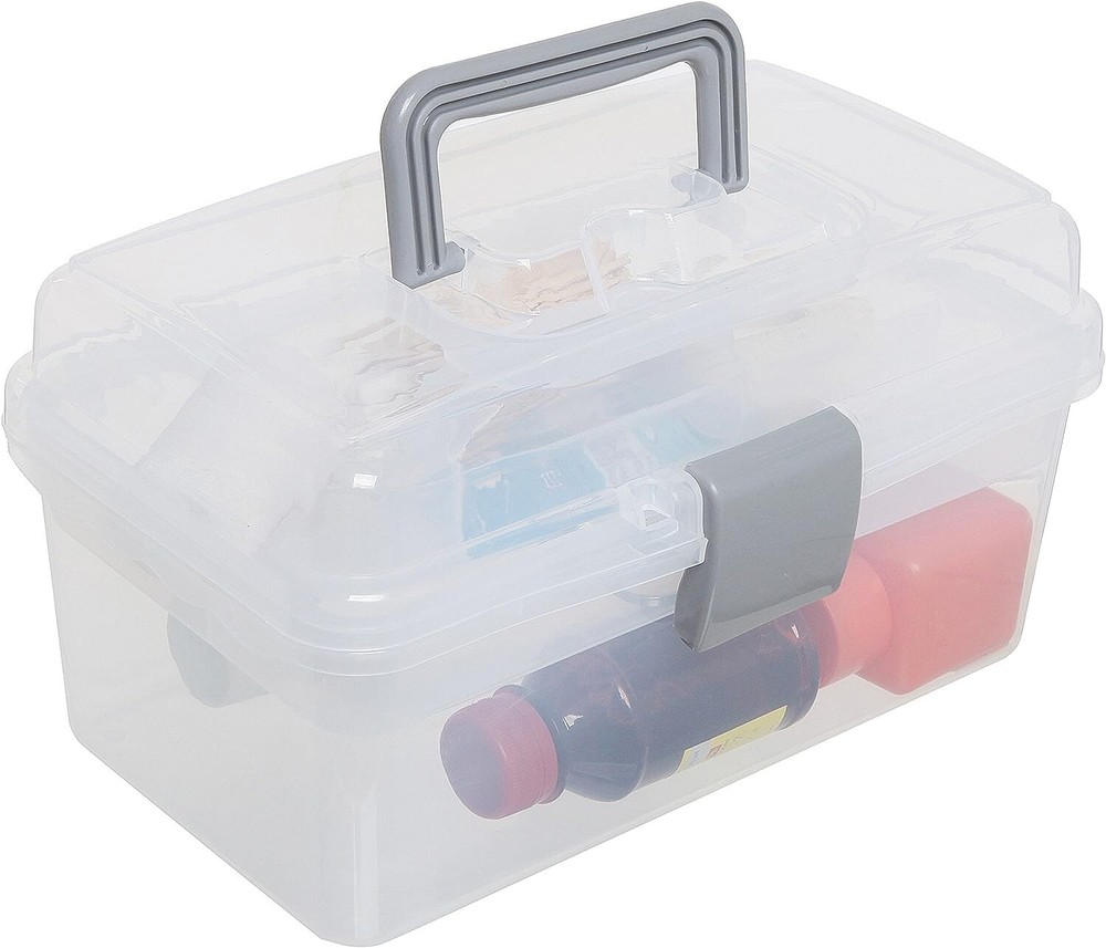 Clear Gray Multipurpose First Aid, Arts & Craft Supply Case/ Removable Tray