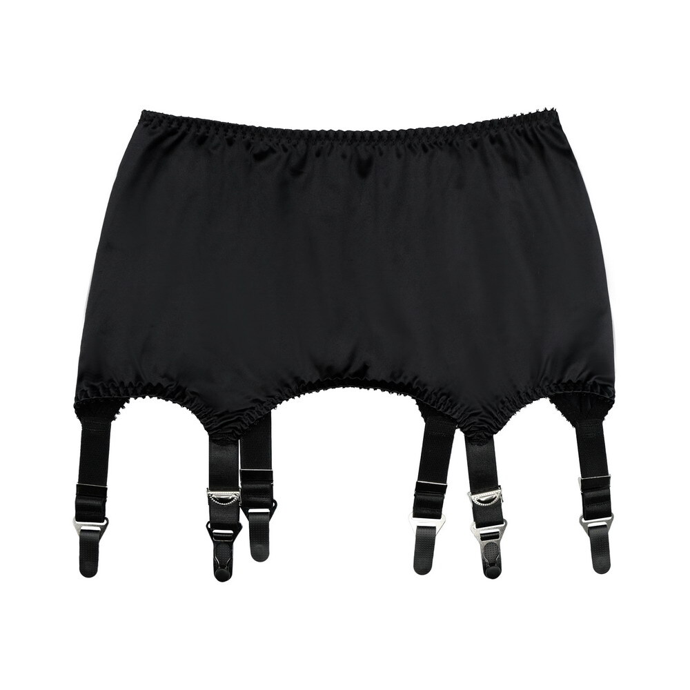 Luxallacki Silky Satin Pull-on Garter Girdle with 6 Straps Suspender Metal Clips