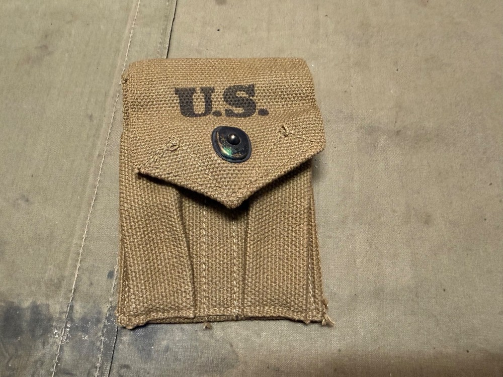 ORIGINAL WWII US ARMY M1942 .45 PISTOL AMMO MAGAZINE BELT POUCH-OD#3, 1942