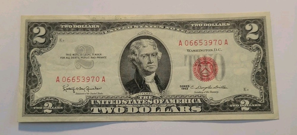 1963  $2 Dollar Red Seal  Banknote