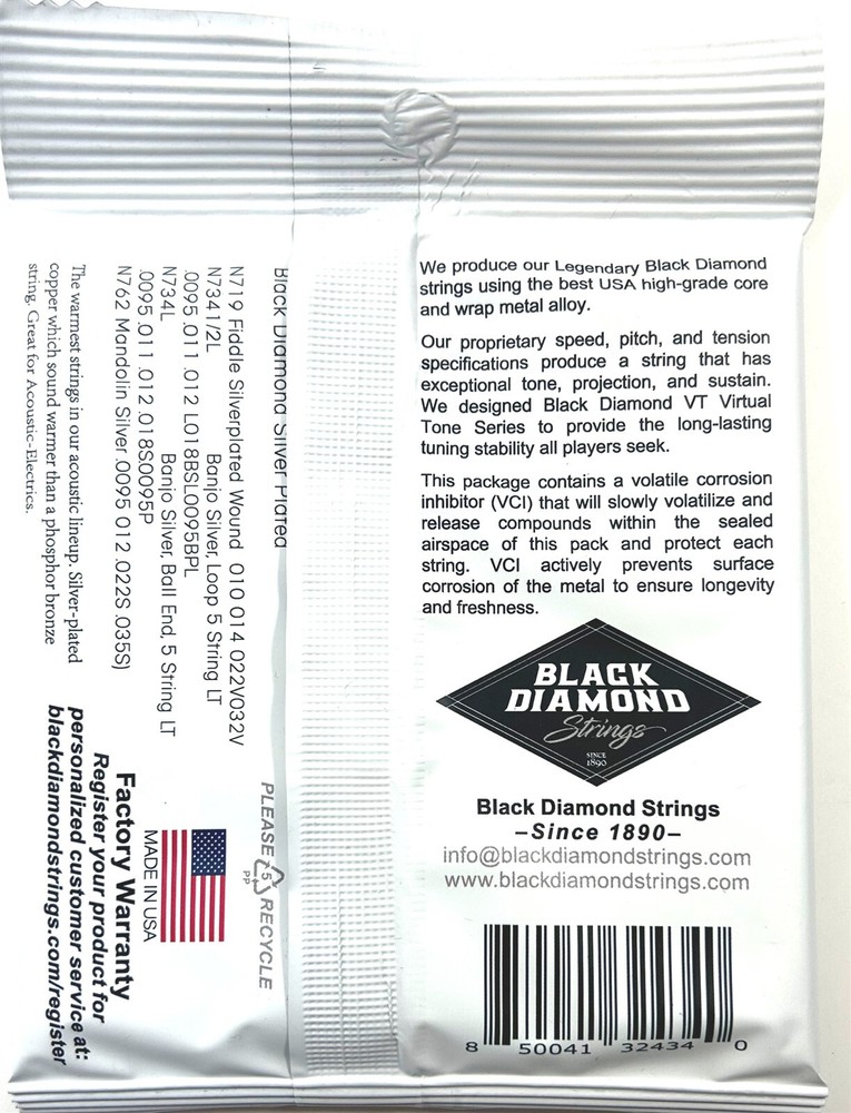 Black Diamond Mandolin Strings Silver Wound Loop End .0095-.035