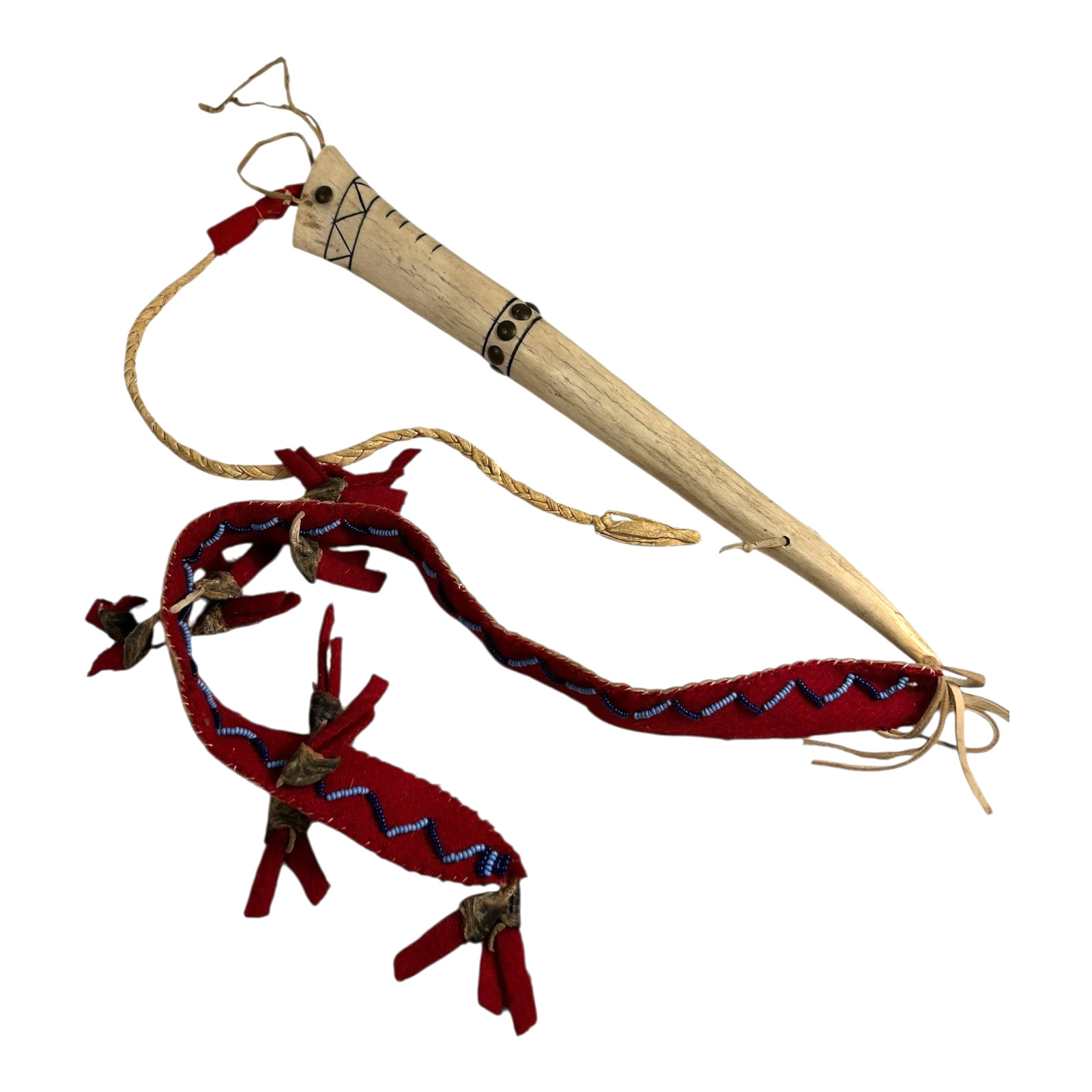 Vintage Authentic Native American Elk Antler Studded Quirt