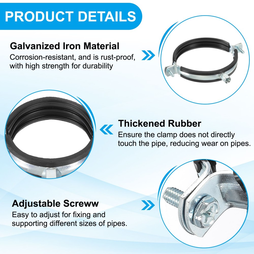 4.8-5inch Heavy Duty Adjustable Split Ring Pipe Hanger, Silver/Black