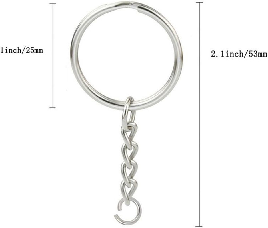 KINGFOREST 50-Piece Split Key Ring Kit with Chains & Jump Rings - 1 Inch Silver