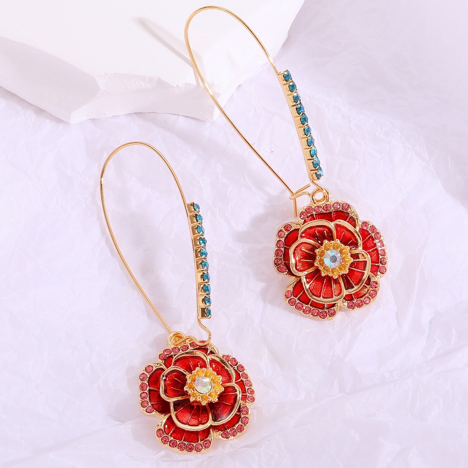 US Seller Betsey Johnson Rose Dangle Earrings Multi-color