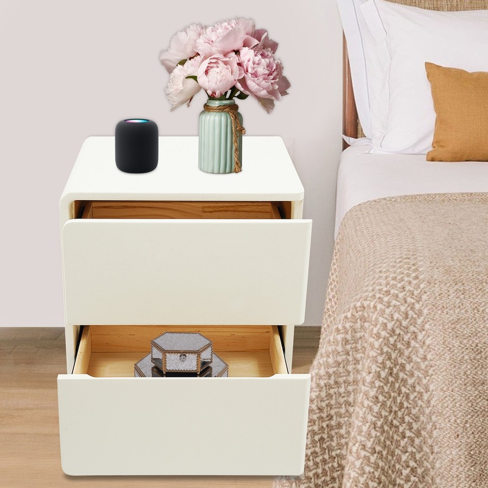 2-Drawer Minimalist Bedside Table, Nightstand with Microfibre Leather Wrap