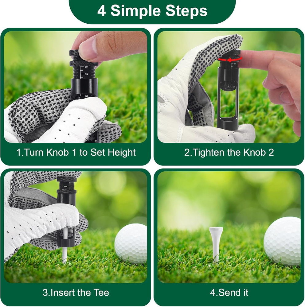 Adjustable Golf Tee Height Tool, Aluminum Golf Tee Height Setter with Precise Sc