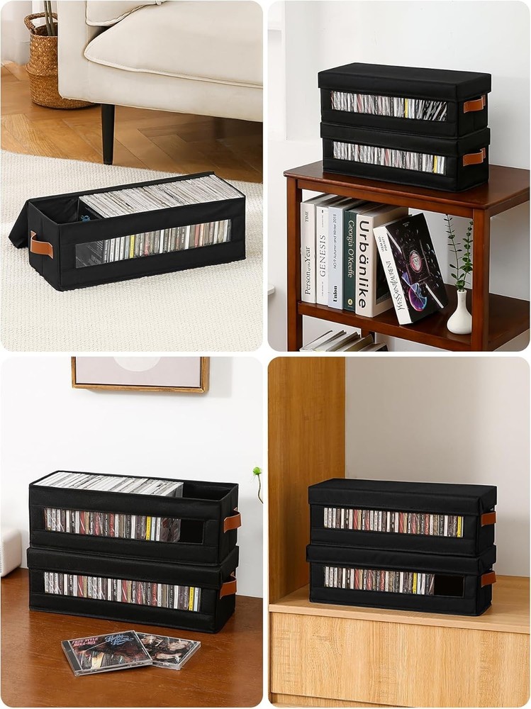 6 Packs CD Storage Box W/ Visible Window Stackable CD Case Holder W/ Dustproof
