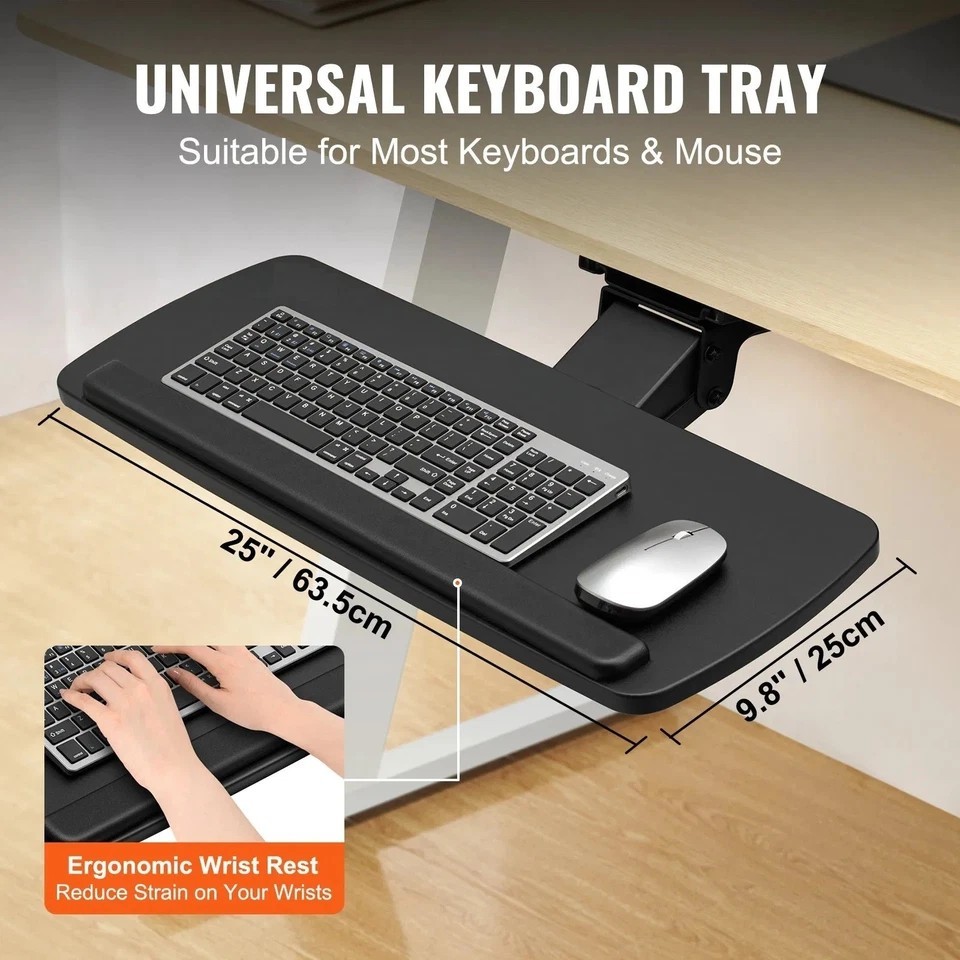 Keyboard Tray under Desk Adjustable Height, Height and Angle Adjustable under