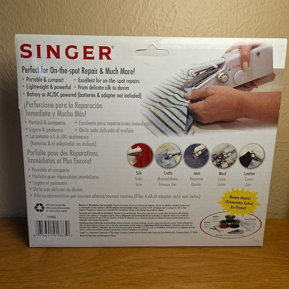 Singer Stitch Sew Quick 01663 Handheld Sewing Machine White Battery Powered New
