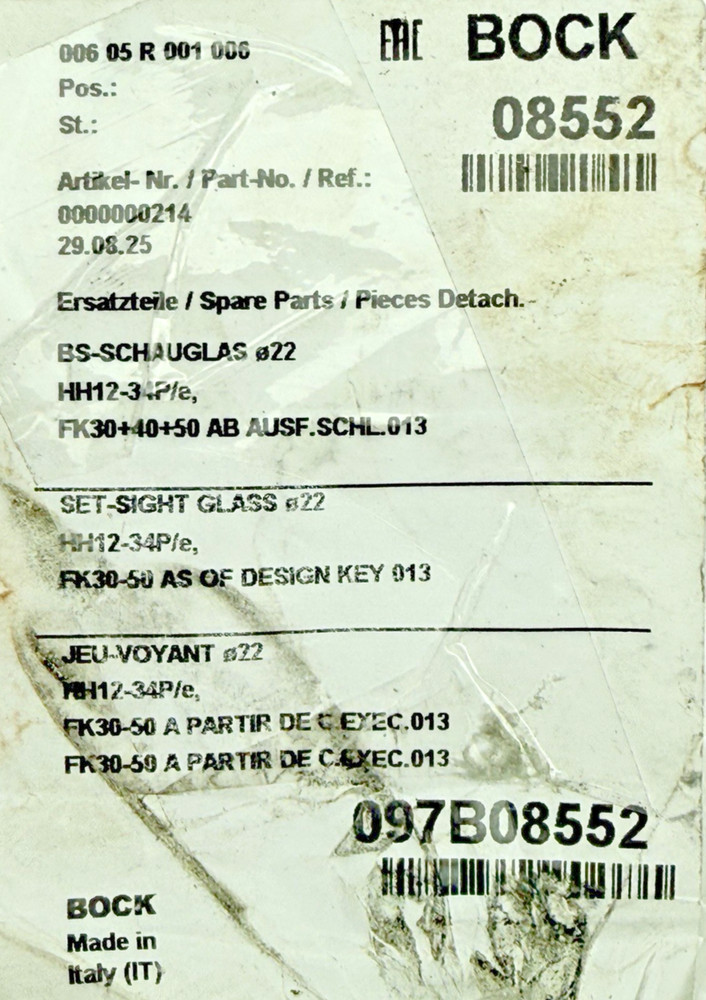 097B08552 BOCK, Connector, Sight Glass, 08552