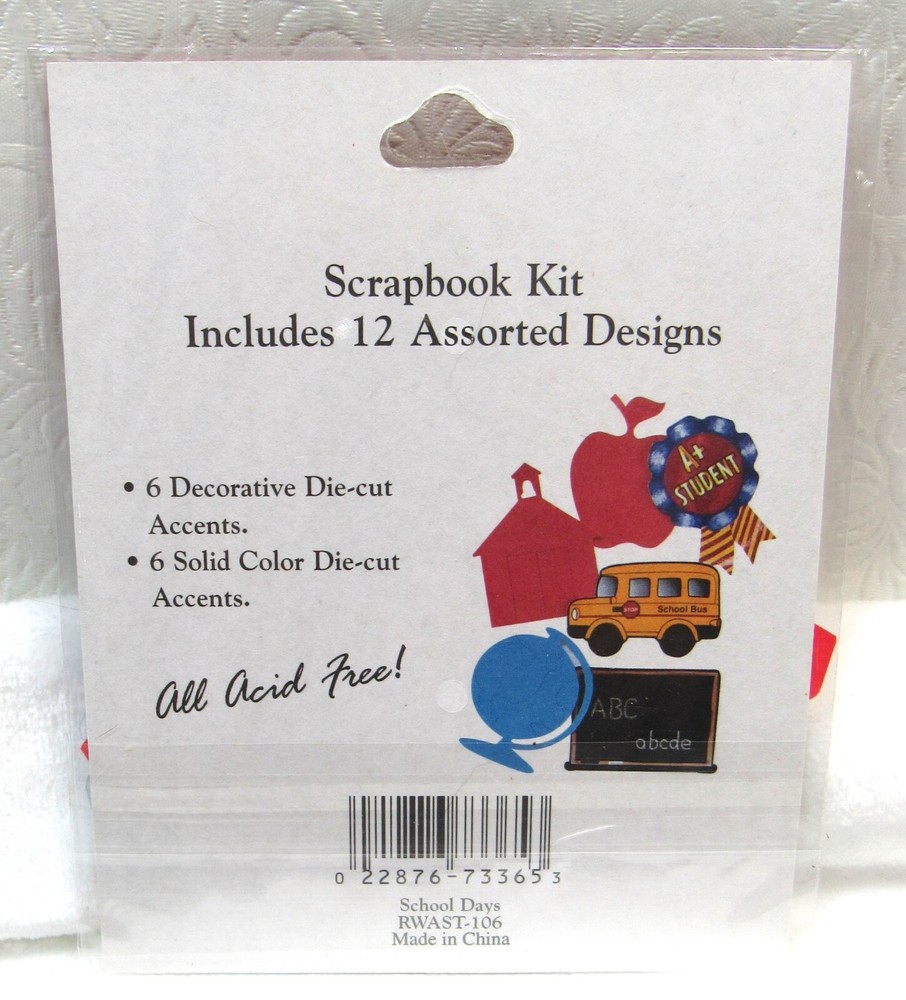 School Days Scrapbook Die-Cuts – 12 Assorted Accents (Decorative & Solid) New