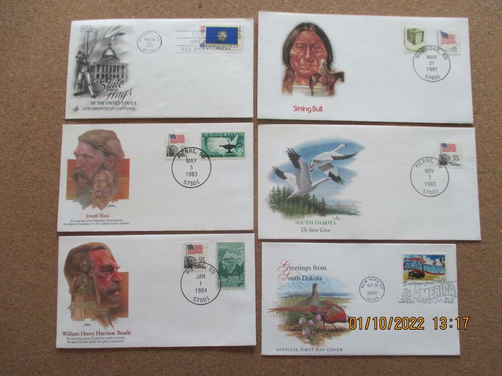South Dakota: 6 Various First Day Covers
