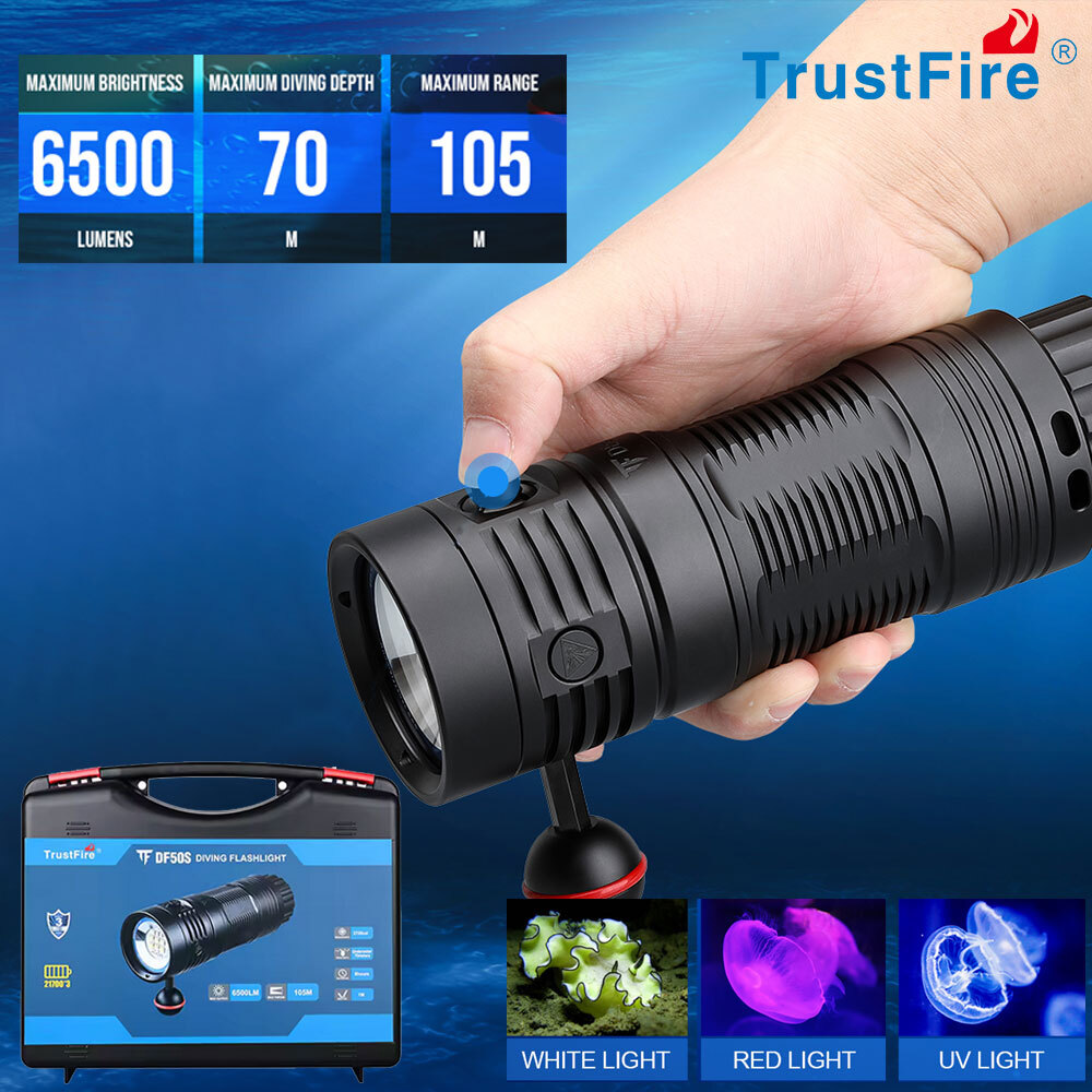 Trustfire DF50S Kit 6500LM TypeC Diving Light Scuba Flashlight 70M Waterproof