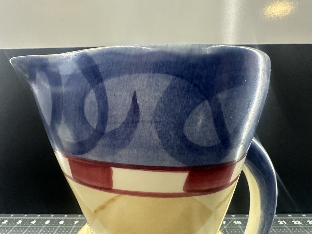 Ceramic Pitcher Checkboard Lemons Hand Painted For Lemonade Drinks Punch