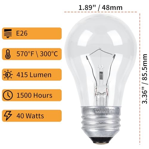 4-Pack Oven Light Bulbs 40 Watts Appliance Bulb, E26 A15 120V High A15-4PCS