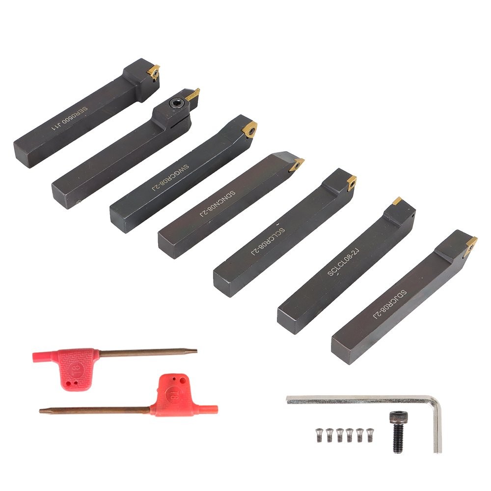 7PC Carbide Indexable Turning Tool 1/2" Lathe Tool Bit Set Thread Insert+Holder