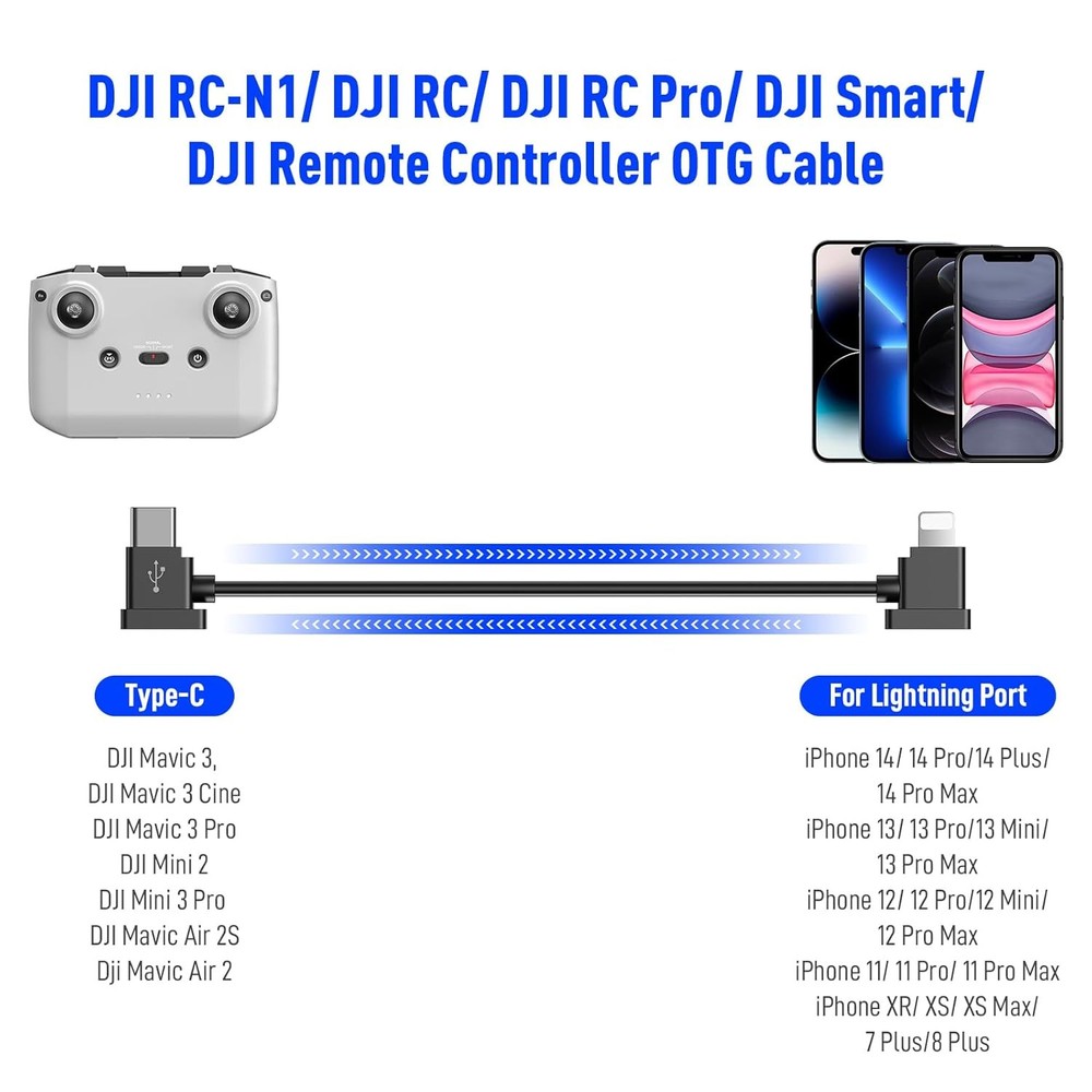 USB C to iOS Remote Controller Cable for DJI Mavic 3, Mini 2 3 Pro, Air 2S,...