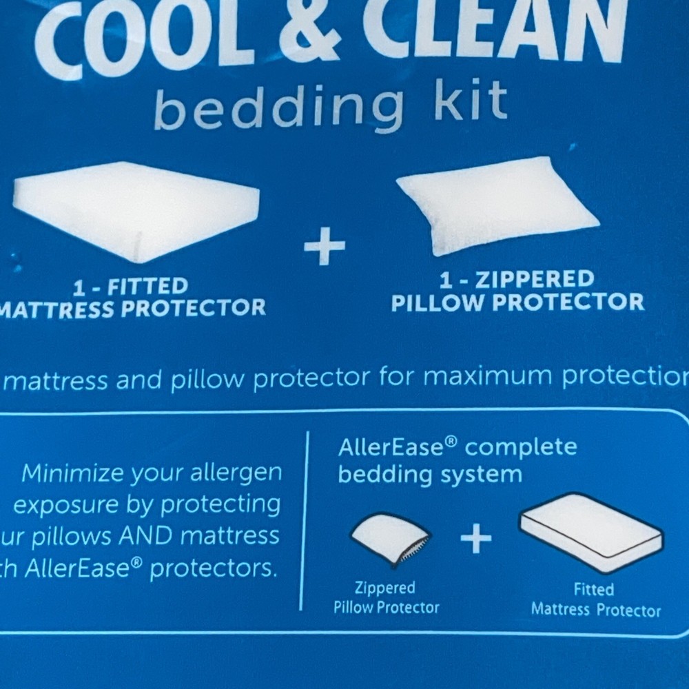 T/XL 2pc Perfect Protection Cool & Clean Bedding Kit Allerease NEW