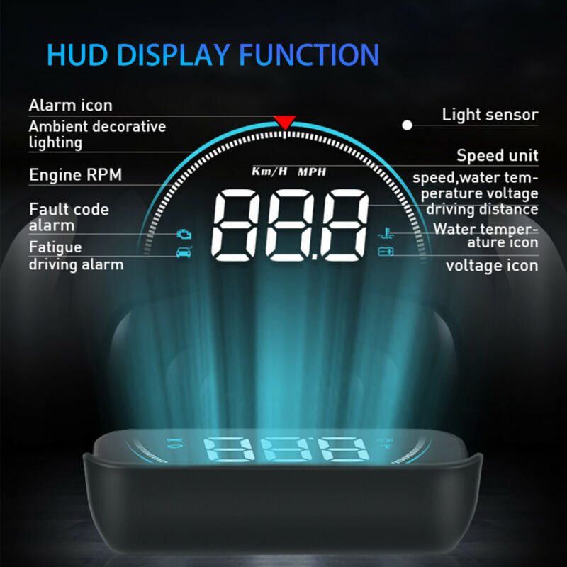 Digital Speedometer Head Up Display OBD2 Overspeed Tired Warning 4 Display Modes