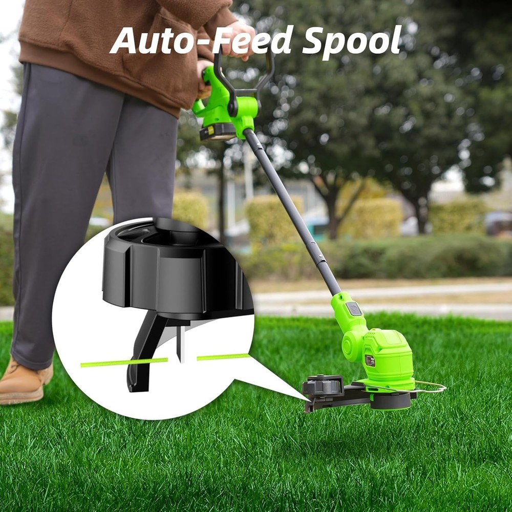 Powerful 12-Inch 20V Adjustable Cordless Grass Trimmer & Edger - 8 Extra Spools