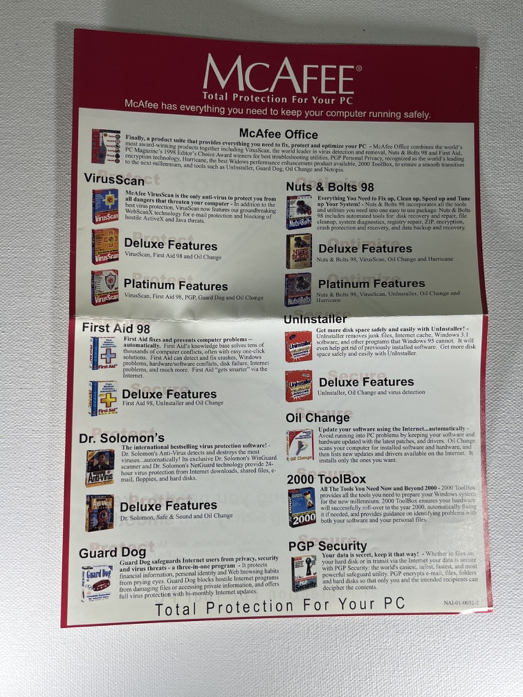 1998 McAfee Nuts & Bolts Platinum Big Box CD, Book, and inserts