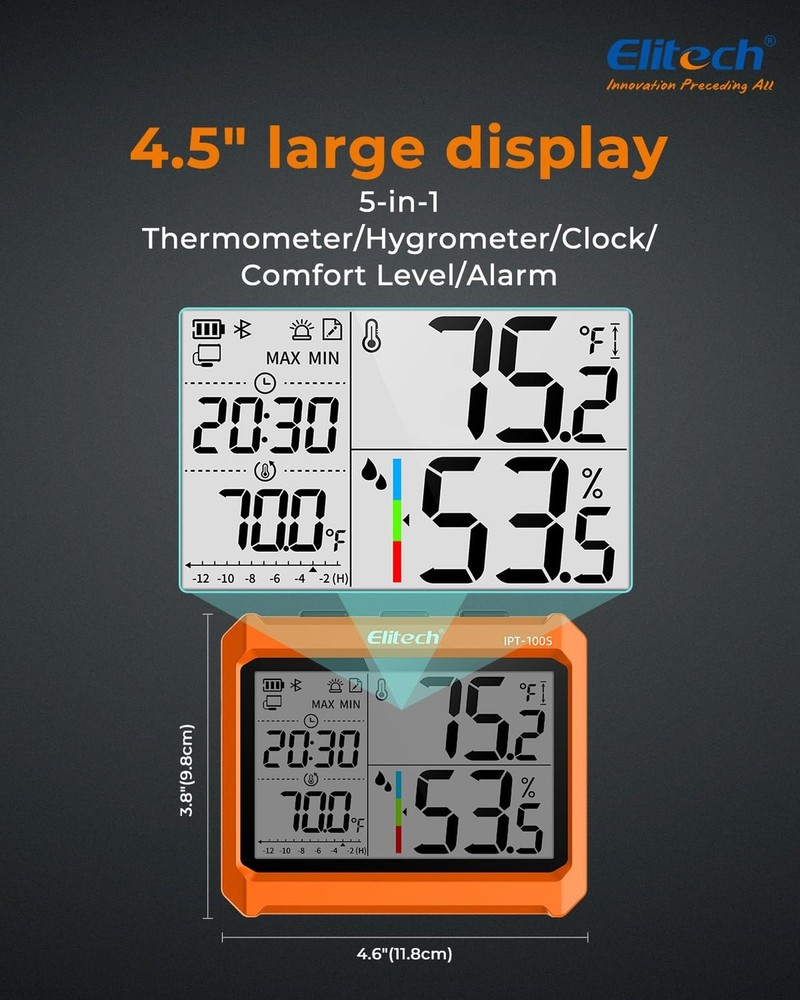 Elitech Digital Bluetooth Hygrometer Thermometer, Refrigerator Thermometer wi...