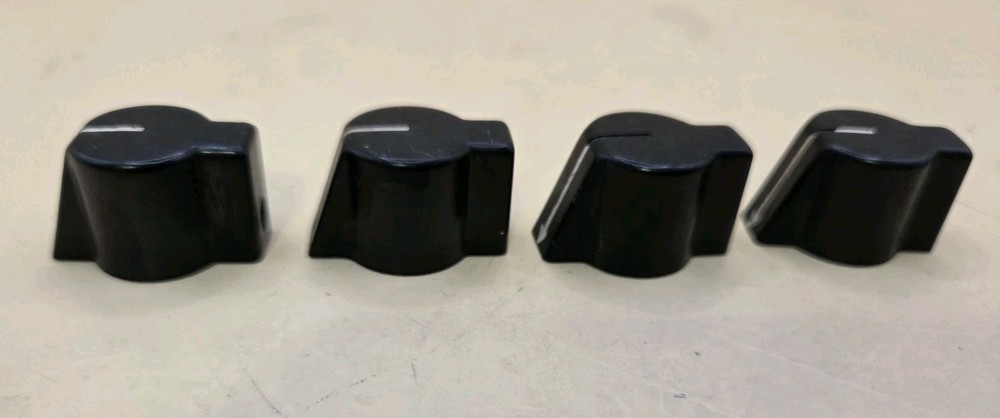 4 Used Black Bakelite Winged Pointer Knobs 60's 70's 1/4 Shaft Brass Insert