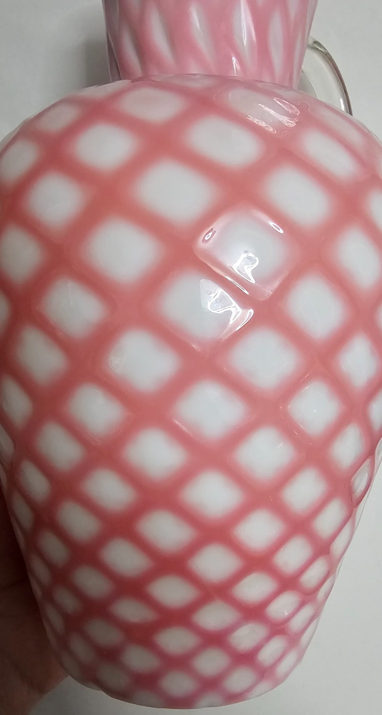 EAPG Victorian Glass Opaque Pink White Lattice Pitcher Jug