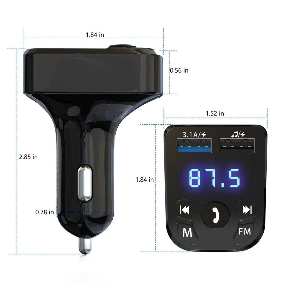 Bluetooth 5.0 Car Wireless FM Transmitter Adapter 2USB PD Charger AUX Hands-Free
