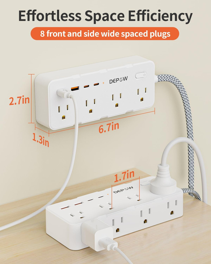 Power Strip Surge Protector, 5FT Braided Extension Cord with Multiple Outlets-8