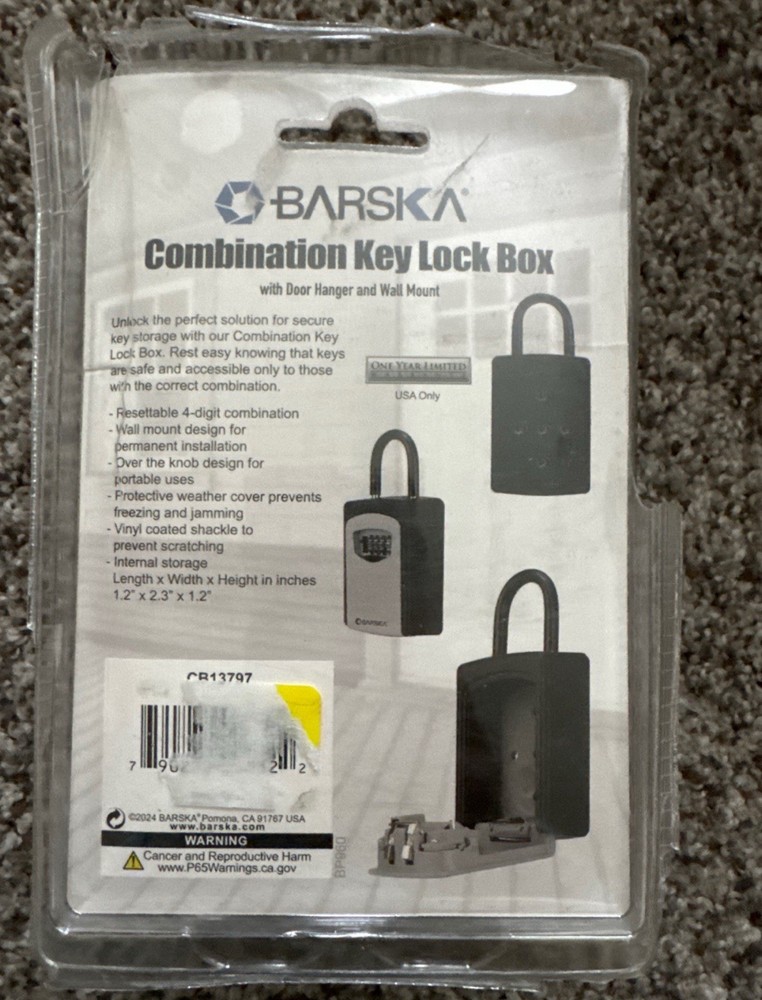 Barska Security Key Safe Combination Lock Box with Door Hanger & Wall Mount