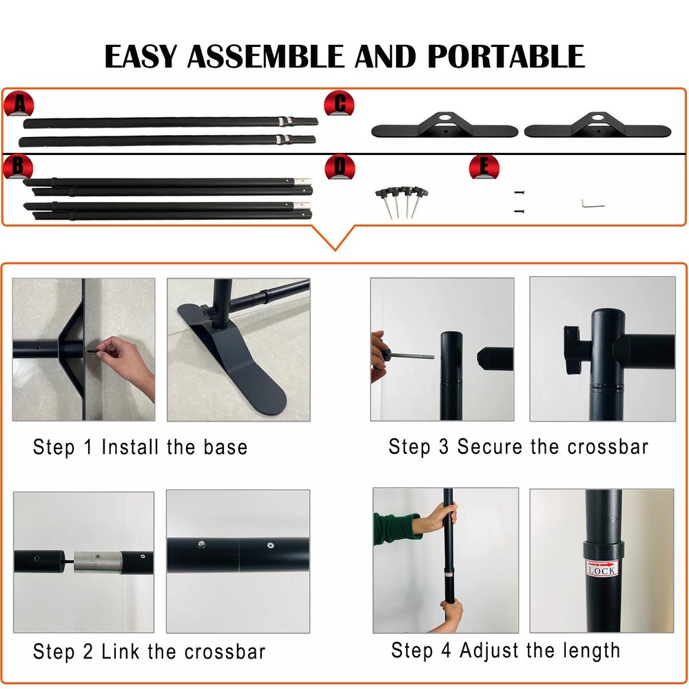 8x10ft Adjustable Background Support Stand Photography Backdrop Crossbar Kit