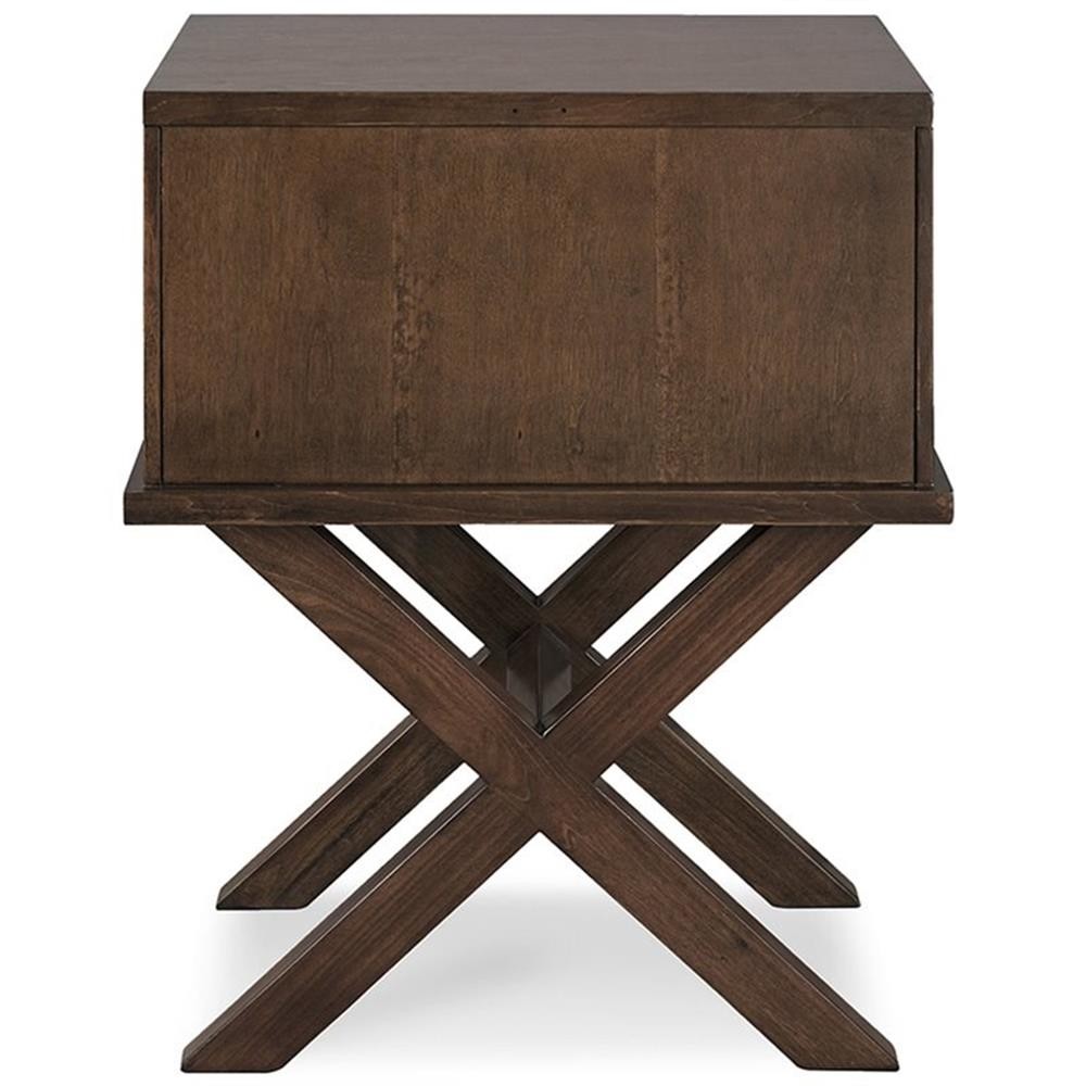 Bowery Hill Diamond Mirrored 2-Drawers Accent End Table in Walnut