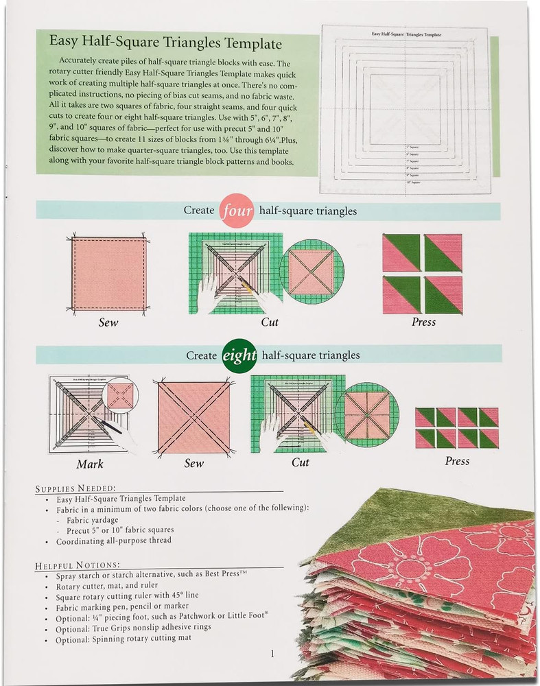 YICBOR Easy Half-Square Triangles Quilting Rulers and Template