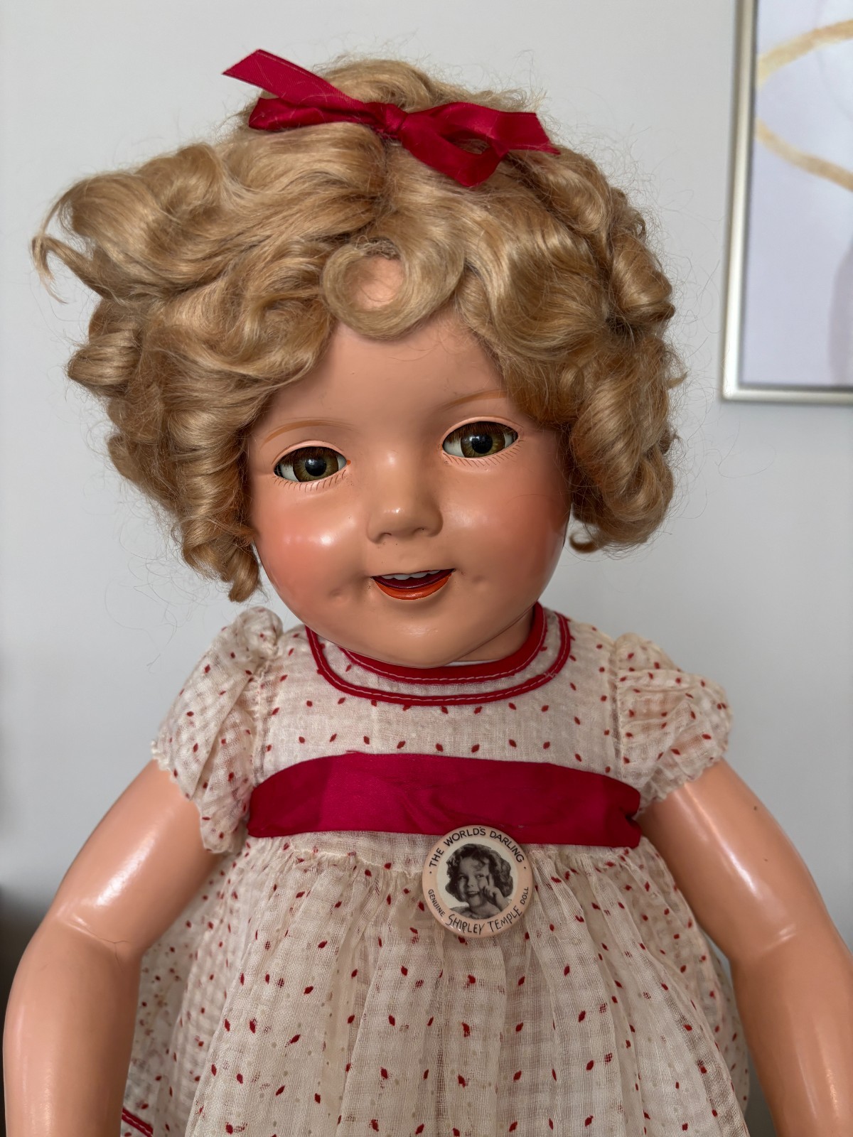 27" IDEAL SHIRLEY TEMPLE FABULOUS, 1930S, COP MARK, ORIG. COMPO DOLL, NEAR MINT