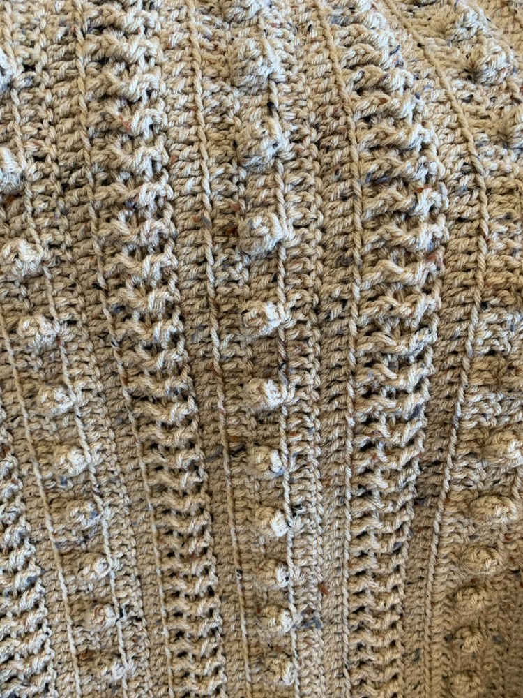 Handmade Home Crocheted Afghan - Popcorn Stripe (Buff Fleck)