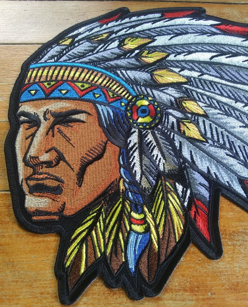LARGE Embroidered Back Patch ~ Native Indian CHIEF Headdress Biker JACKET PATCH