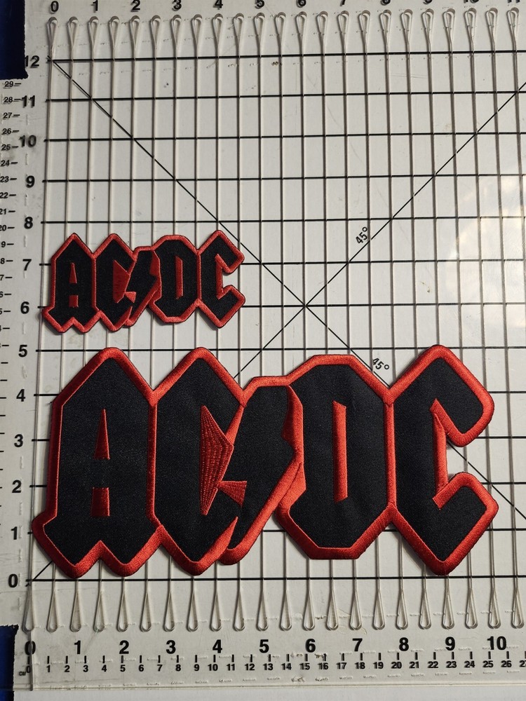 AC/DC EMBROIDERED PATCHES / LOT OF 2 / 1 HUGE 10.25X5 INCH & 1 SMALL 2X4.5 INCH