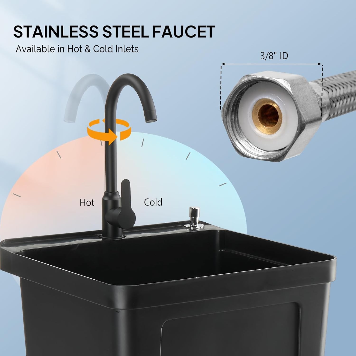 Plastic Utility Sink, Freestanding Sink with Hot&Cold Faucet, Soap Dispenser