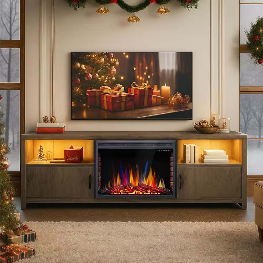 39 In. Ventless Electric Fireplace Insert, Remote Control, Adjustable Led Flame