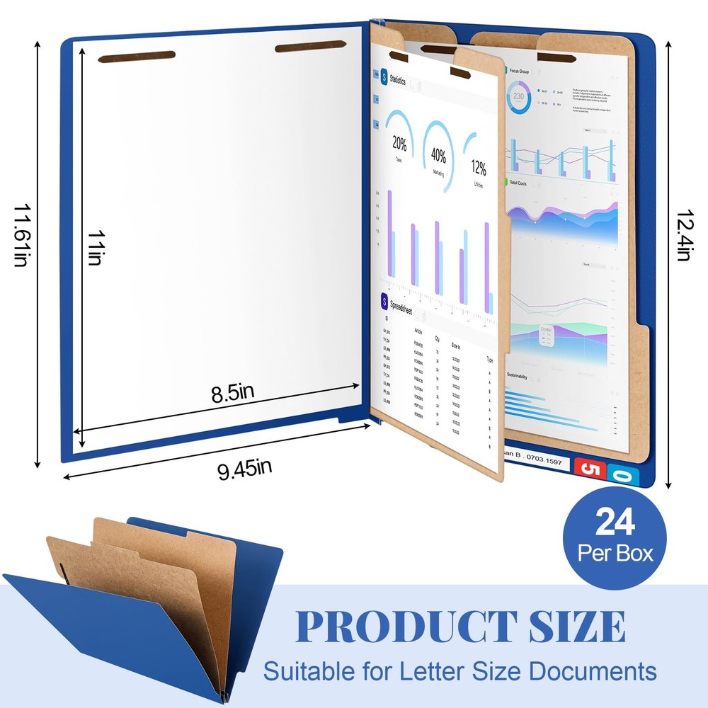 24 Pcs Classification Folders Letter Size, 2 Dividers Pressboard File Folder ...