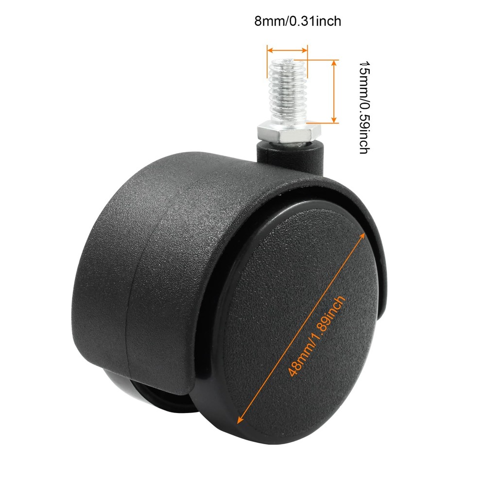 Moicstiy 8 Pack 2 Inch Caster Wheel Replacement, M8 Threaded Stem Black