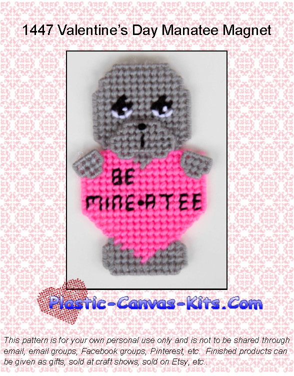 Valentine's Day Manatee Magnet-Plastic Canvas Pattern or Kit