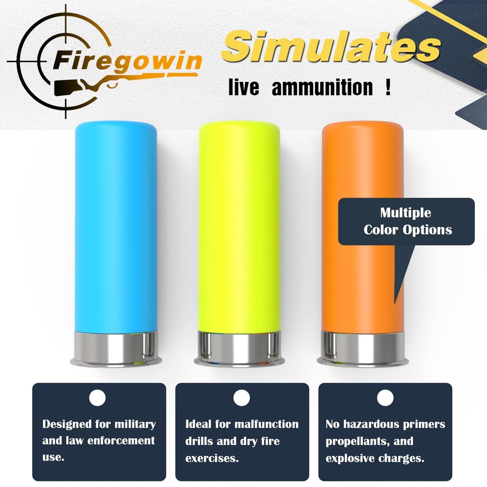 FIREGOWIN Pro 12GA Dummy Rounds – Training Snap Caps, Reusable Dry Orange