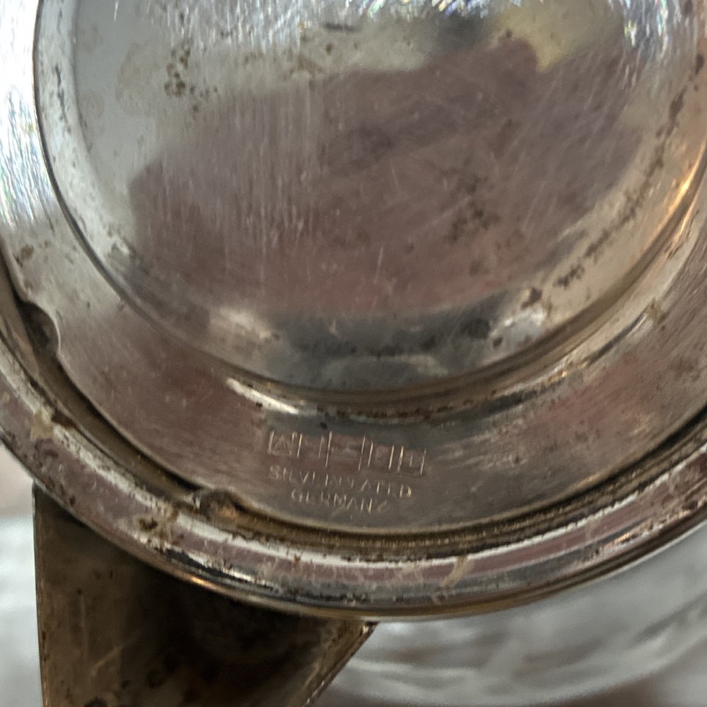 DeKra Silverplate German Glass Pitcher Grape Pattern with Lid and Insert vintage