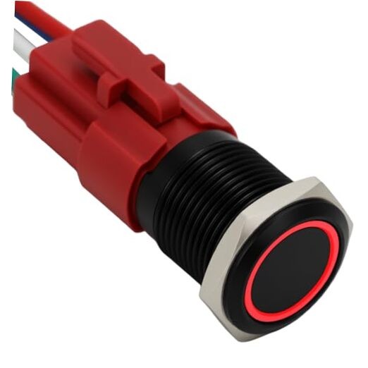 16mm Momentary Push Button Switch 12V DC On Off Self-Reset with Black Shell-Red