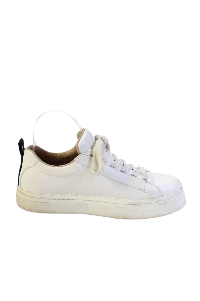 Chloe Womens Leather Low Top Athletic Sneakers Shoes White Size 8