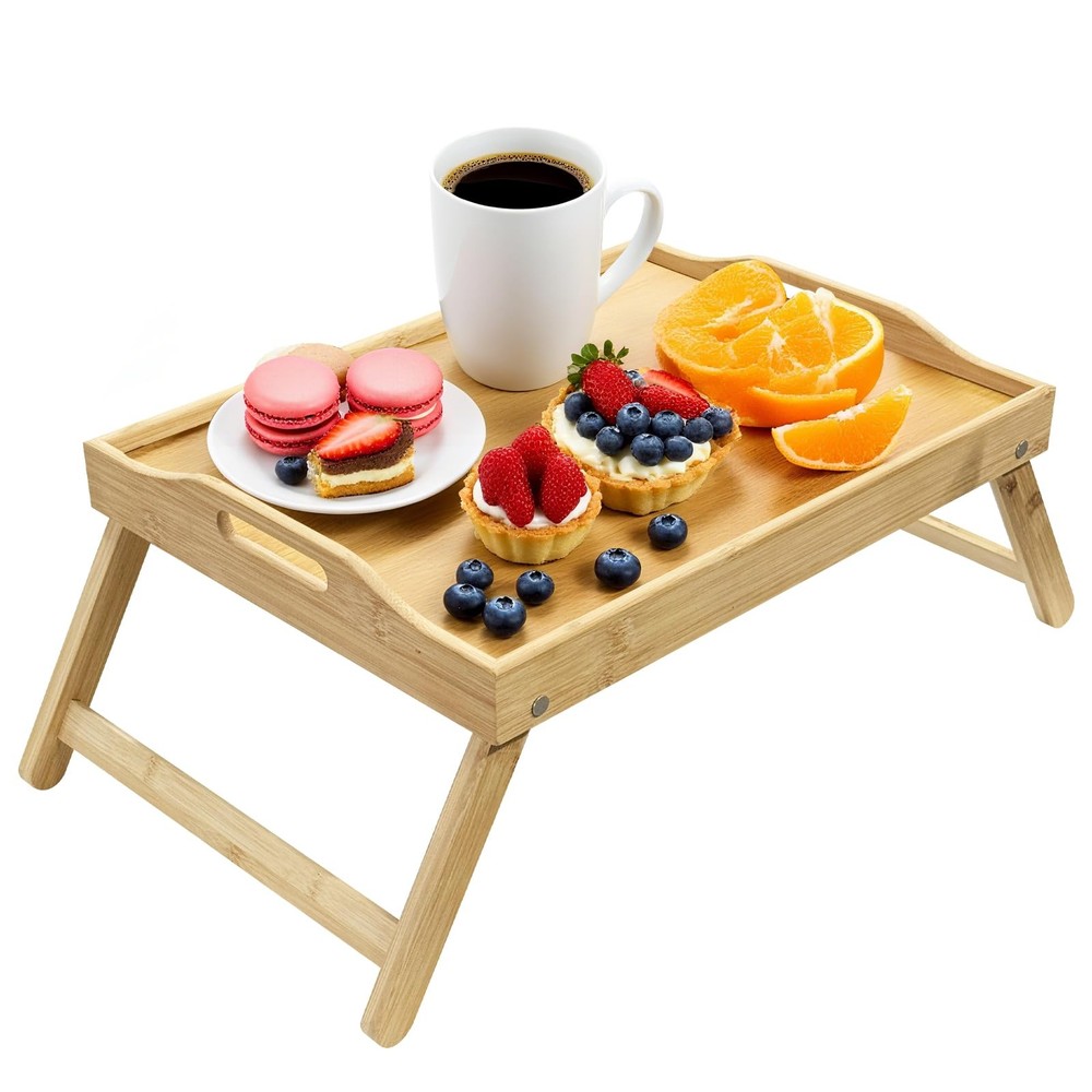 Bamboo Bed Tray Table with Foldable Legs & Handles - Portable Breakfast Table...