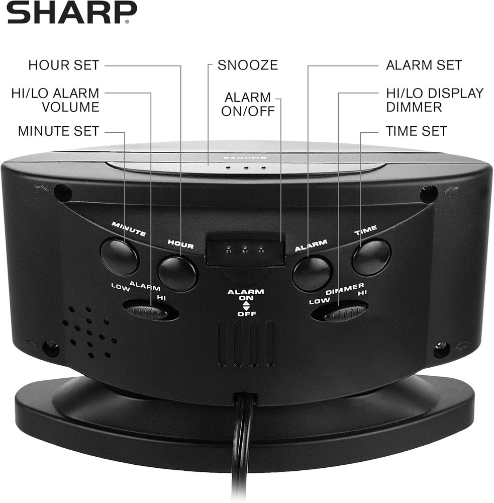 SHARP Home LED Digital Alarm Clock – Swivel Base - Outlet Powered, Simple